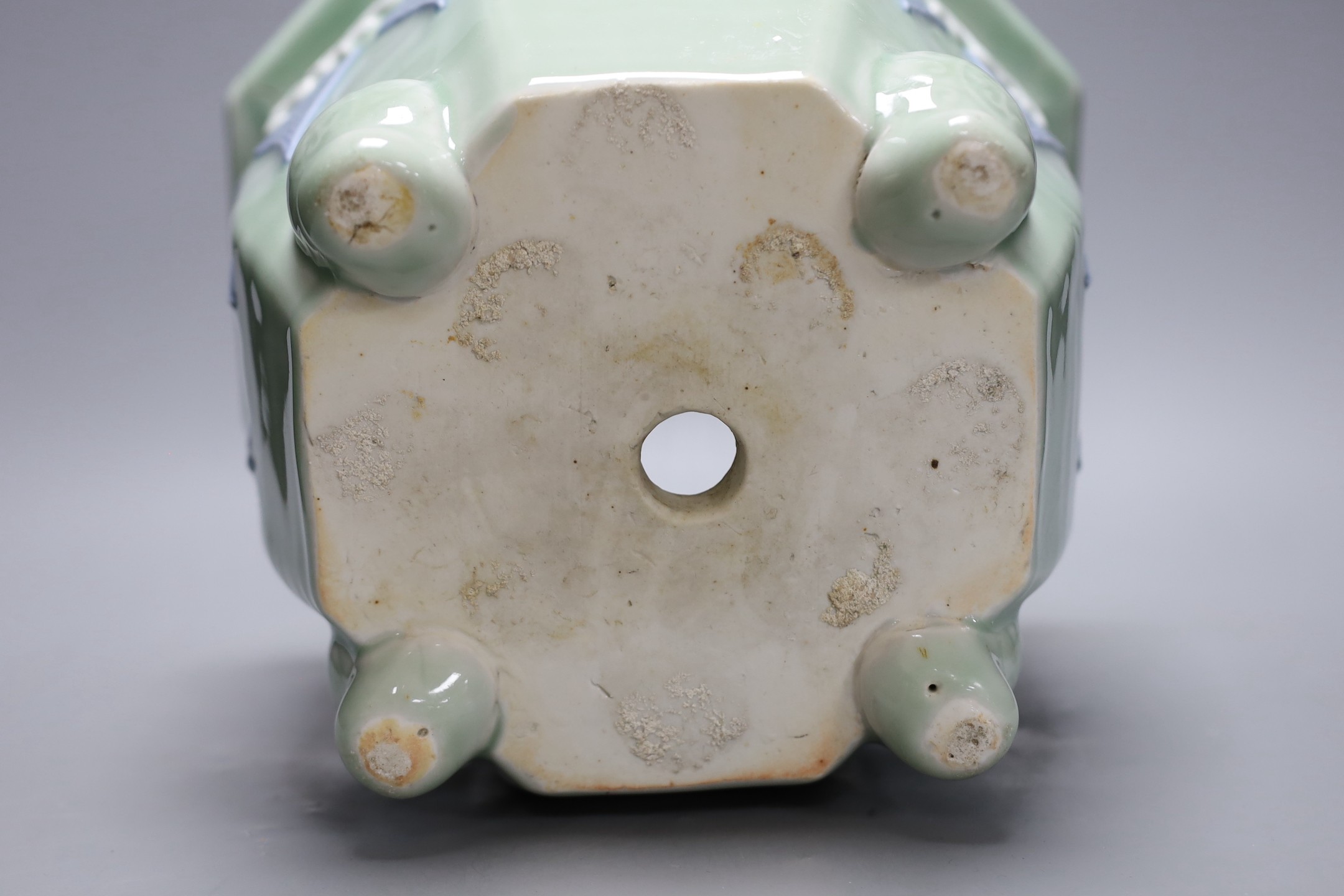 A Japanese celadon ground porcelain jardiniere, 26cm tall